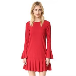 Theory Red Shift Dress with Bell Sleeves